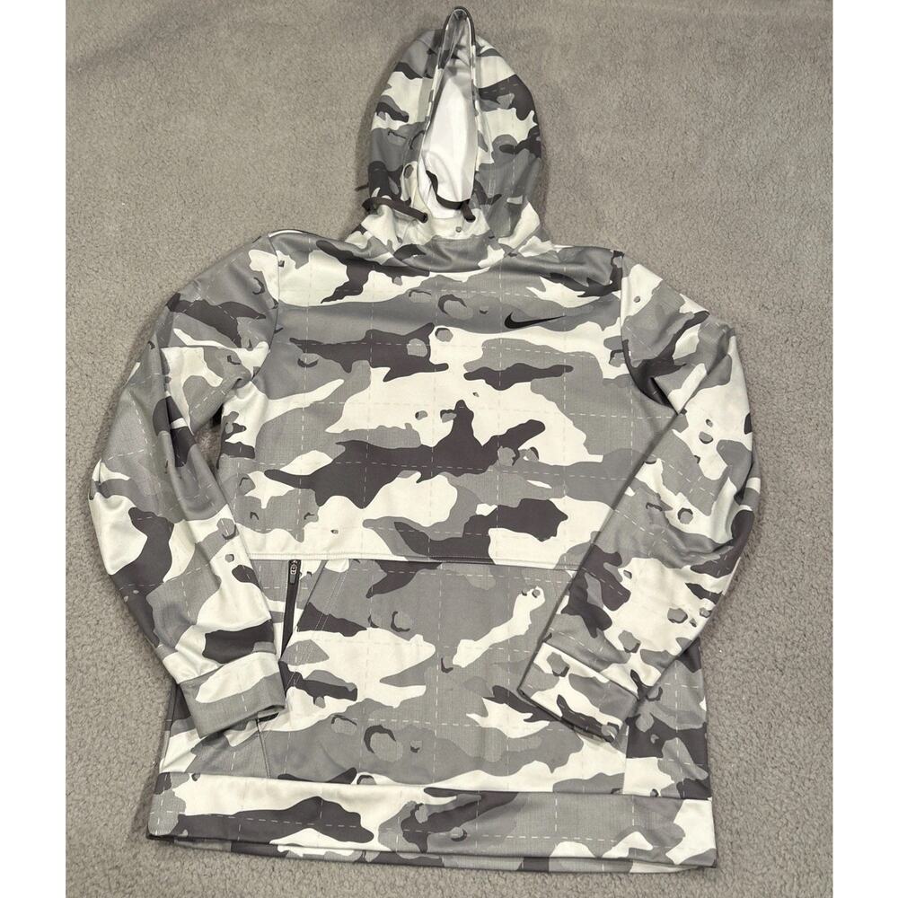 Nike Therma-FIT Camo Hoodie Men’s Medium Gray White Pullover Kangaroo Pocket